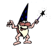 A cartoon of a gnome holding a wand.