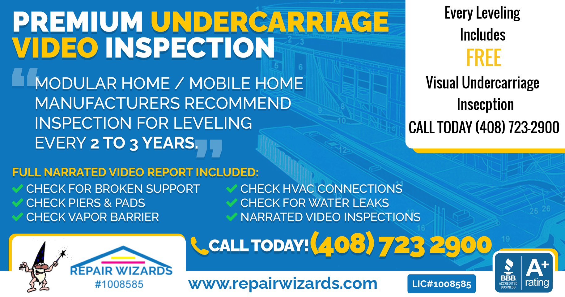 A banner that says repair wizards undercarriage inspection.